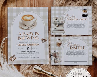Coffee Baby Shower Invitation, Cute Brunch Cafe Invite, Hand Drawn Neutral Editable Template 088CO-BSINV2