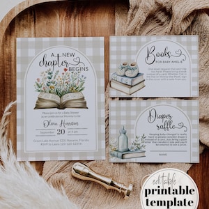 A new Chapter Baby Shower Invitation Template, Storybook Wildflower Theme 077GI-BSINV