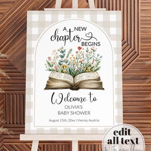 New Chapter Begins Storybook Baby Shower Welcome Sign, Gender Neutral Book Baby Shower Decorations Sign, Reading Library Party Decor #068