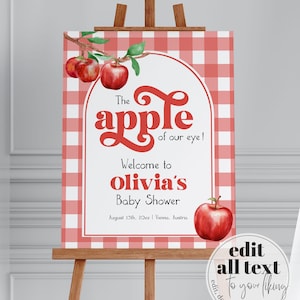 Apple Themed Welcome Sign Baby Shower Decorations for Apple of our eye First Birthday or Baby Shower, Fall Shower Decor Template #068