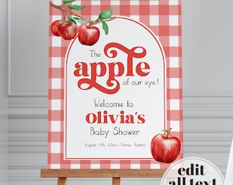 Apple Baby Shower Welcome Sign Template, Apple Of Our Eye Fall Theme Decor 092AP-WLCM