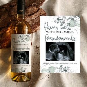 Neutral Pregnancy Announcement Wine Label for Husband Grandparents Aunt or Uncle with Ultrasonic Template perfect Wine Bottle Gift #002