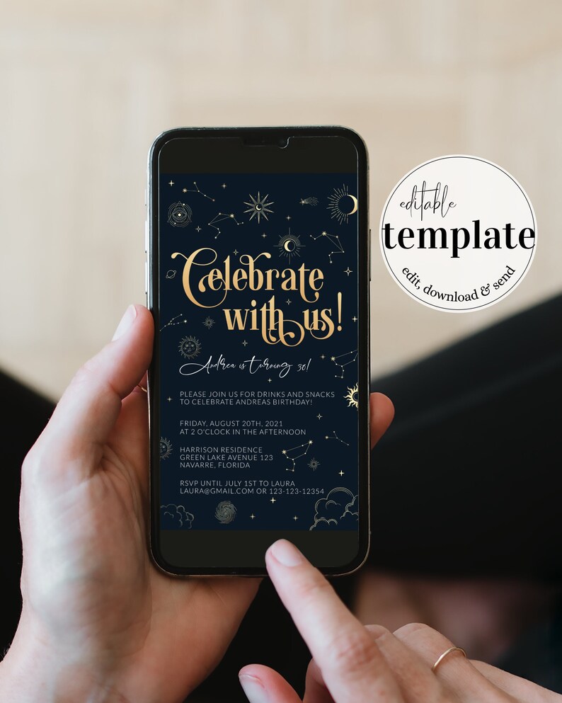 Moon and Stars Birthday Invitation to Send via Text on Phone Etsy