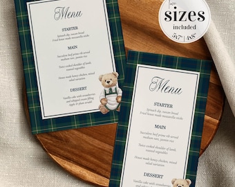 Baby Shower Menu Template, Vintage Preppy Polo Teddy Bear Plaid Theme, Digital Download 068RL-MENU