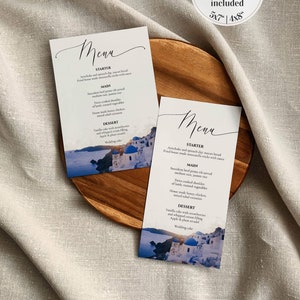 Modello di menu per matrimonio greco, menu per matrimonio a Santorini #080