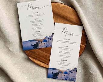 Greek Wedding Menu Template, Santorini Wedding Table Menu Card #080