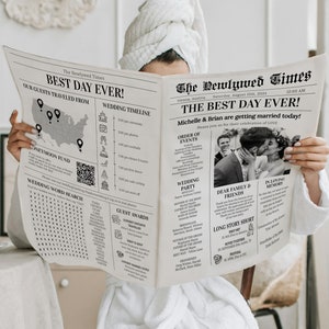 Personalised Wedding Newspaper Program Template, simple and unique wedding Program Itinerary, Unique Wedding Keepsake, Printable #065b