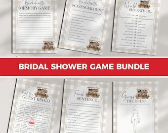 Fresh Off the Market Bridal Games, Sage Gingham Party Activity Bundle, Editable Template 003FM-BRSGAMEB