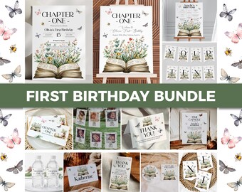One for the Books First Birthday Bundle Template, Chapter ONE Storybook Wildflower Party Decor 077ST-BBUNDLE