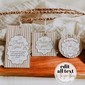 Coffee Bean Baby Shower Favor Tags Label Sticker for Cafe Bébé French Bakery Shower Guest Favors Baby is Brewing Brunch Decor Templates #070