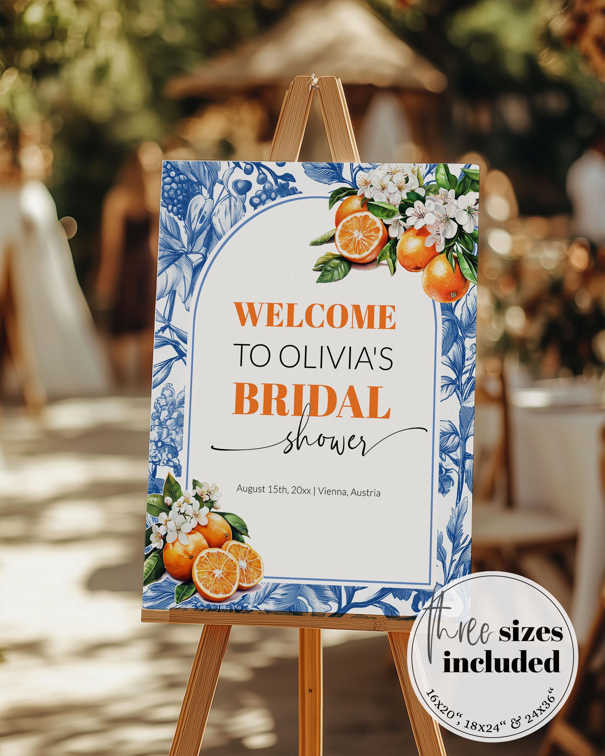 Amalfi Coast Welcome Sign, Orange Blue Toile Bridal or Baby Shower ...