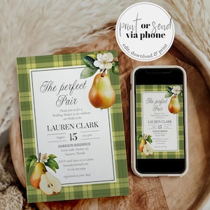 La paire parfaite" Invitation de douche nuptiale poire verte imprimable vintage classique brunch nuptiale Invitation modèle luxueux thème automne #068