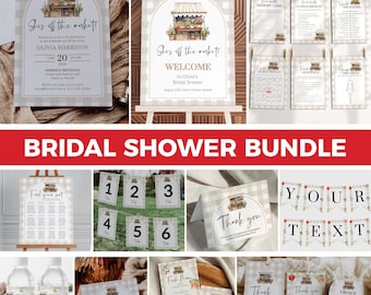 Fresh Off the Market Bridal Shower Bundle, Farmers Market Bridal Shower Invitation Set, Summer Bridal Brunch Wedding Shower Template #068