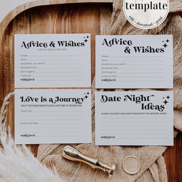 Date Night Ideas, Love is a Journey, Bridal Shower Games Bundle, Advice Cards for Retro Wedding for 70s inspired wedding #065b