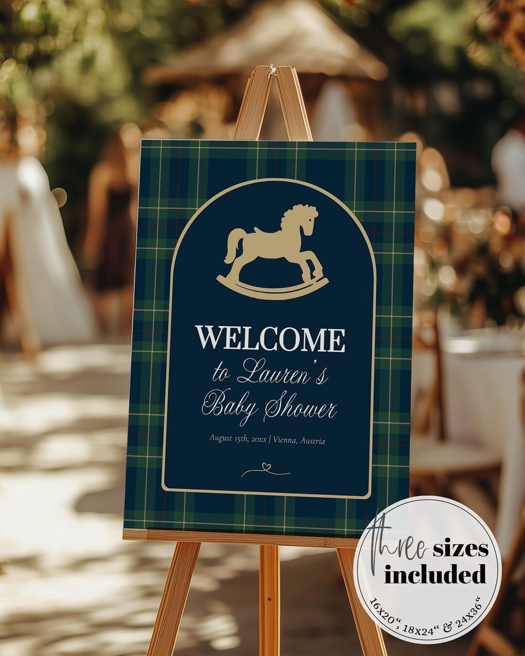 Baby Shower Welcome Sign Template Luxury Vintage Rocking Horse Plaid baby-shower-welcome-sign-template-luxury-vintage-rocking-horse-plaid