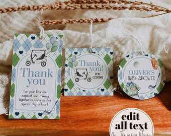 Golf Baby Shower Favors Tags Template, Labels Stickers Cupcake Toppers Printable 087GO-TLST