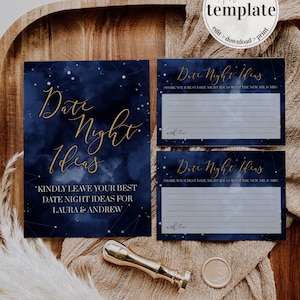 Juego de despedida de soltera celestial: tarjetas para la noche de cita y letrero como regalo de boda exclusivo para la pareja de recién casados para el brunch nupcial / Plantilla imprimible n.° 066