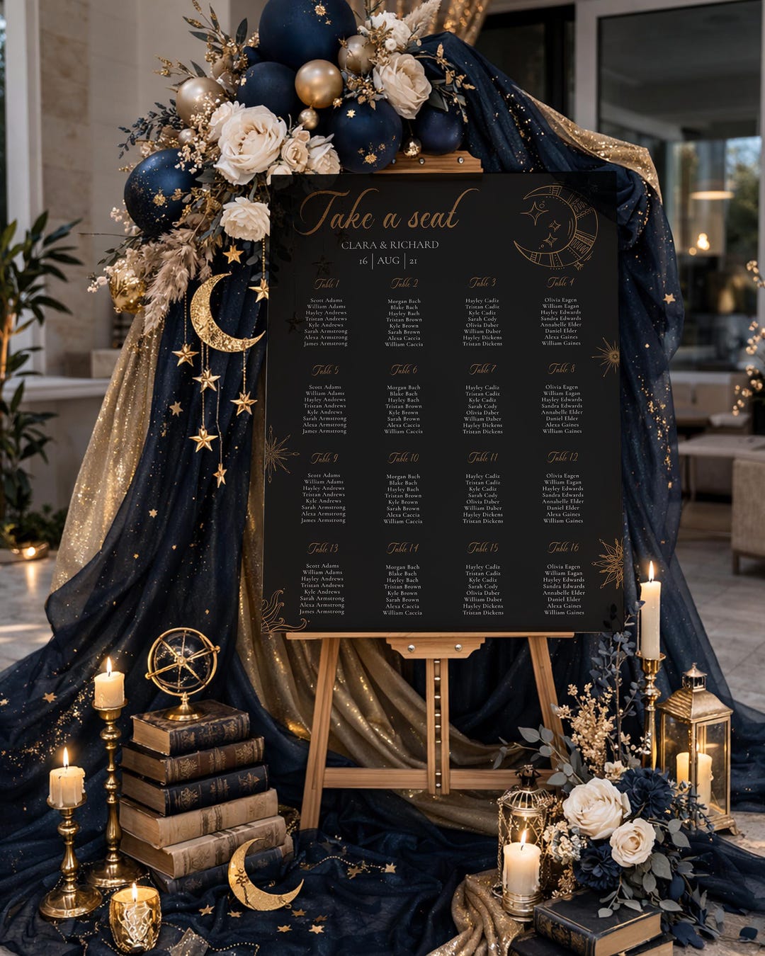 Chart 2630 Celestial Wedding Seating Chart Template With Moon and Stars for Galaxy ...