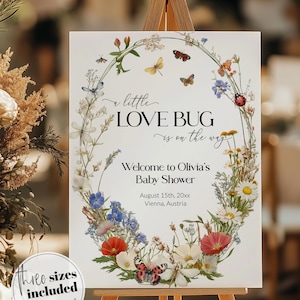 Wildflower Lovebug Baby Shower Welcome Sign Gender Neutral Love Bug Baby Shower Decorations Wildflower Butterfly Themed Party Template #072