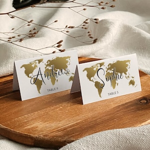 Modèle de marque-places pour mariage ou tentes gastronomiques pour une décoration de table sur le thème du voyage | Modèle imprimable #072w