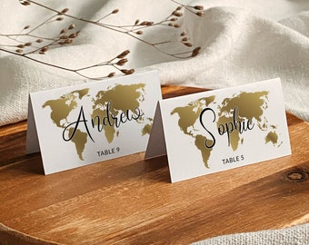 Destination Wedding Place Card Template, Travel Theme Table Tent Printable 072G-PLCA