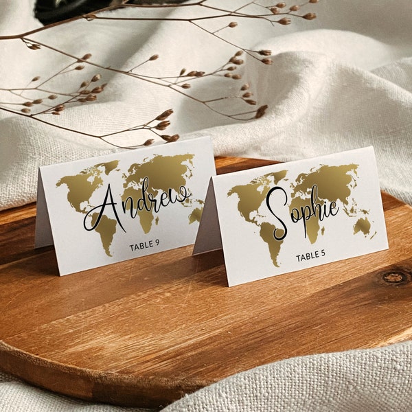 Destination Wedding Place Cards Template or Food Tents for Travel Themed Table Decor | Printable Template #072w