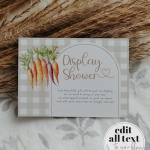 Genderneutraal lokaal geteelde display douchekaart boerenmarkt staan kraamcadeau cadeaukaart, vegetarische afdrukbare sjabloon homegrown baby #068