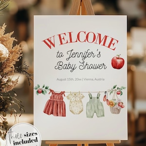 Apple Themed Baby Shower Welcome Sign for Girls Apple of our Eye Baby Brunch Welcome Sign Decoration Template Fall Harvest Baby Party #072