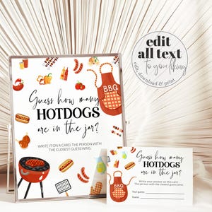 Guess How many Hotdogs are in the jar BBQ Baby Shower Guessing Game Template Barbecue Baby Sprinkle Game Sign Cards Printable Template #072a
