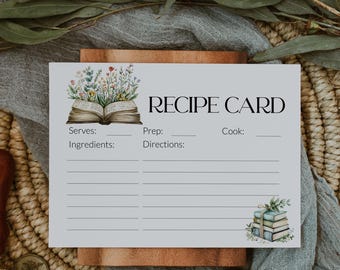 New Chapter Recipe Card Template for Bridal Shower, Storybook Wildflower Butterfly Theme 077ST-RECA