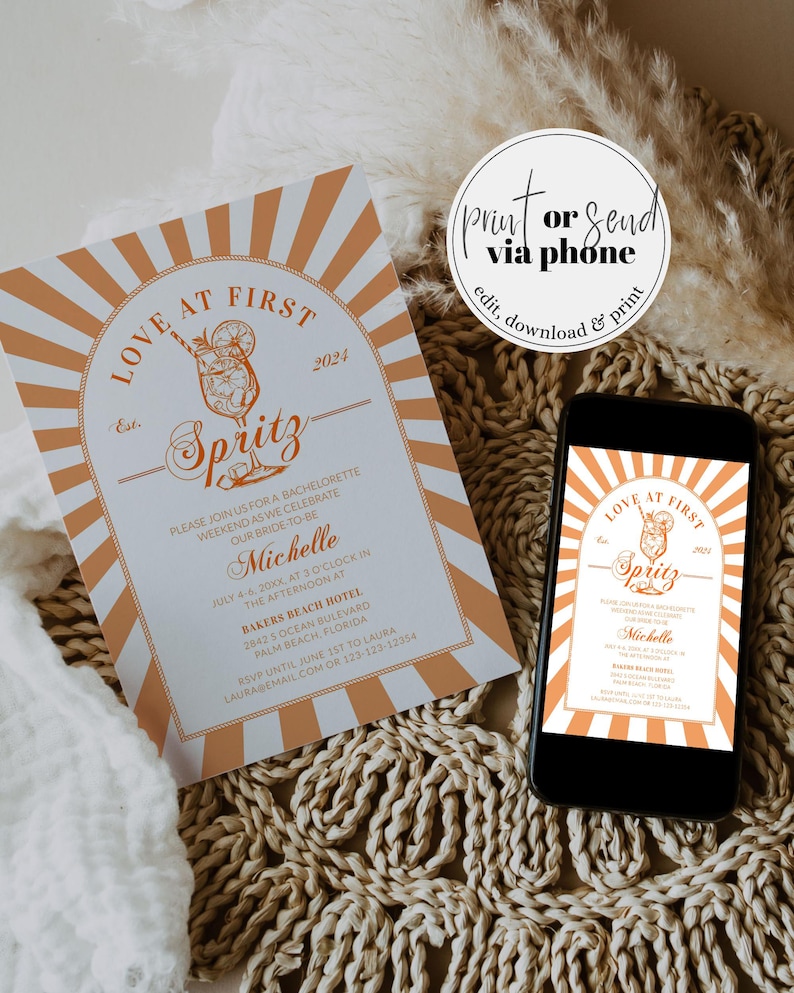 Italian Spritz Bachelorette Itinerary, Love at First Spritz Weekend Party Template 027AS-BACHINV image 5