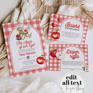 Apple Of Our Eye Baby Shower Invitation Editable Autumn Apple Baby Shower Invite Suite for Gender Neutral Fall Themed Party Template #068