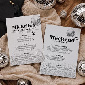 Bachelorette Weekend Itinerary, Retro Girls Trip Plan Card, Editable Printable Travel Guide Template 065D-BACHIT