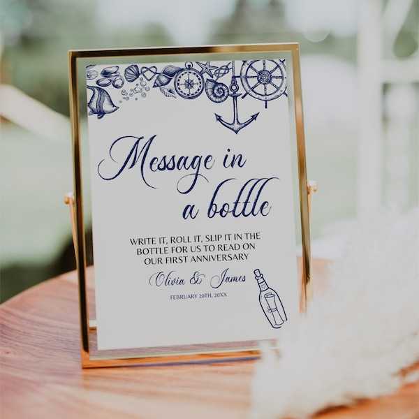 Message in a Bottle Advice and Wishes Sign Template for Destination Wedding Beach Bridal Shower or  Nautical Baby Shower #071