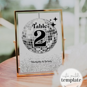 Modelos de números de mesa de discoteca para casamento retrô ou chá de bebê descolado com tema retrô dos anos 70 | Modelo para impressão #065d