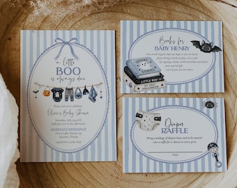 A Little Boo Is Almost Due Invitation Set, Blue Halloween Baby Shower Template 089HA-BSINV