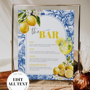 Limoncello Spritz Bar Menu Template, Citrus Lemon Amalfi Coast Bridal Shower Sign 102LE-BAME image 12