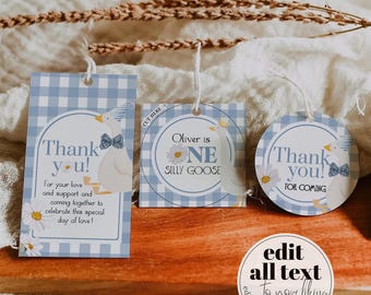 One Silly Goose Favor Tags, Blue Thank You Sticker Gift Tag Template 004SG-TLST-BL