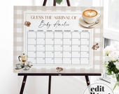 Guess Baby Due Date Sign Template, Coffee Baby Shower Prediction Game Cafe Brunch 088CO-GUDD