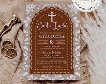 Cielito Lindo Baptism Invitation, Gender Neutral Mexican Talavera Papel Picado Template 001CL-BAPINV