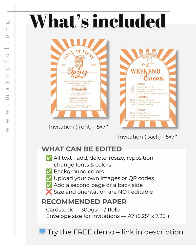 Italian Spritz Bachelorette Itinerary, Love at First Spritz Weekend Party Template 027AS-BACHINV image 3