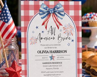 Red White and I Do Bridal Shower Invitation, All American Bride Template 020IND-BRSINV