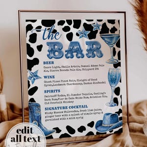 Denim und Diamanten Disco Cowgirl Getränkekarte Signatur Cocktails Vorlage für Nashville Bachelorette Let's get Nashty Cocktail Bar Menü #022
