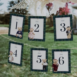 Baby Shower Table Numbers Template, Vintage Preppy Polo Teddy Bear Theme, Digital Download 068RL-TBNR