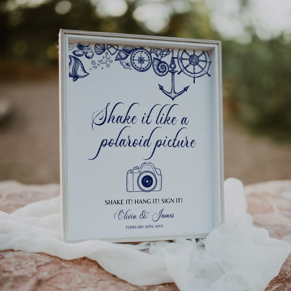 Beach Wedding Photo Booth Sign Printable Template for Nautical Destination Wedding // Shake it like a polaroid picture #071