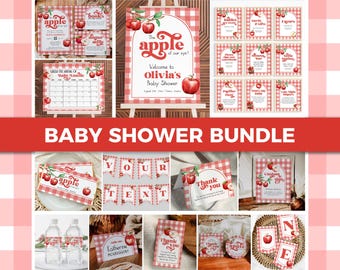 Apple of Our Eye Baby Shower Template Bundle, Fall Gingham Apple Invitation Decor 092AP-BSBUNDLE2