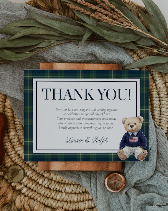 Blue Bear Thank You Stickers 40-Pack | 2 Inch Round Baby Shower Party Labels