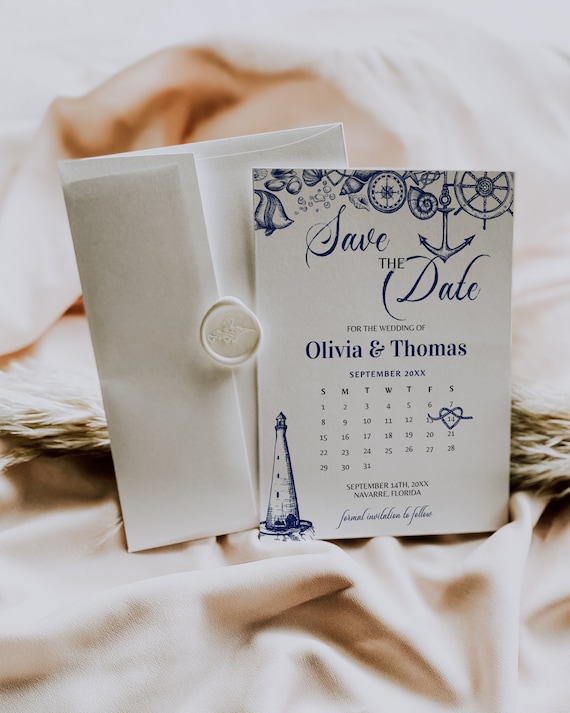 Nautical Save the Date Calendar Wedding Invitation Template, Beach Wedding Save Date, Destination Wedding Invite, Printable Template 071 - Etsy nautical-save-the-date-calendar-wedding-invitation-template-beach-wedding-save-date-destination-wedding-invite-printable-template-071-etsy