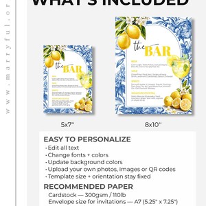 Limoncello Spritz Bar Menu Template, Citrus Lemon Amalfi Coast Bridal Shower Sign 102LE-BAME image 3