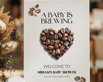 Coffee Baby Shower Welcome Sign Template, A Baby Is Brewing Cafe Bebe 091CO-WLCM